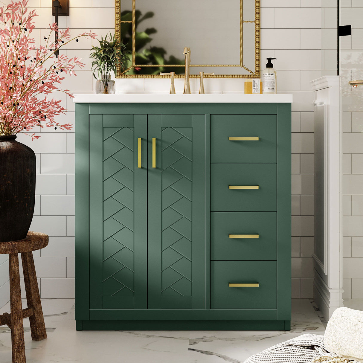 Retro Style Bathroom Vanity With 3 Drawers & Soft-Closing Doors