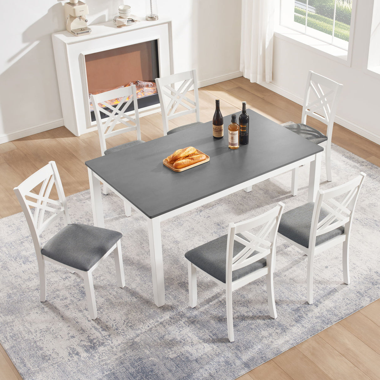 Kitchen Dining Set, Rectangular Dining Table & Upholstered Chairs