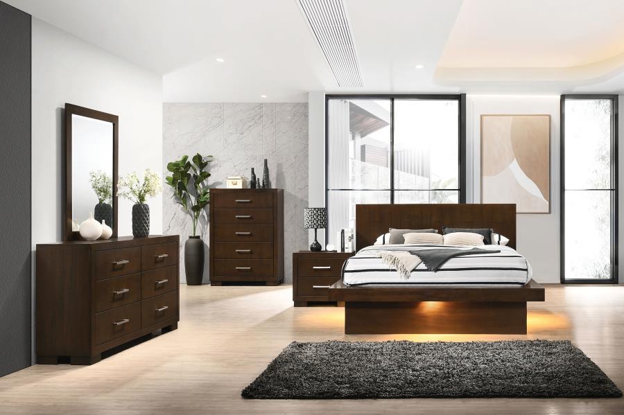 Jessica 5-piece Eastern King LED Bedroom Set Cappuccino - 200711KE-S5