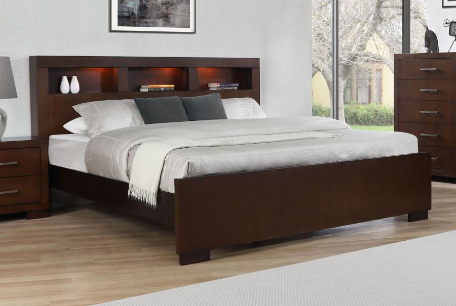 Jessica Eastern King LED Storage Bookcase Bed Cappuccino - 200719KE