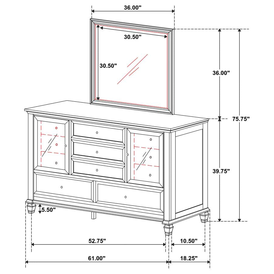 Sandy Beach 11-drawer Dresser with Mirror Cream White - 201303M