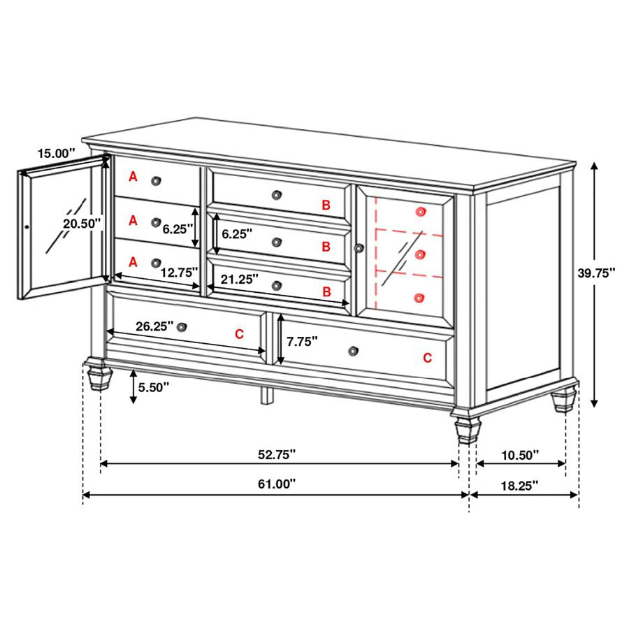 Sandy Beach 11-drawer Dresser Cream White - 201303