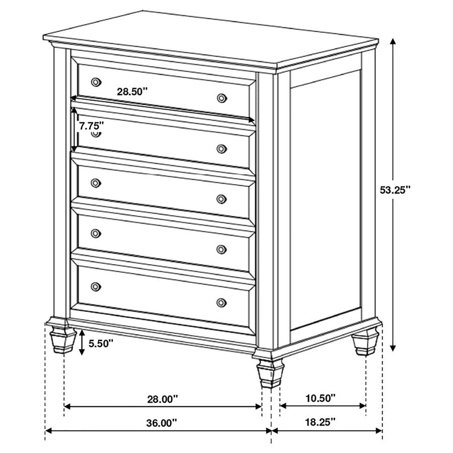 Sandy Beach 5-drawer Bedroom Chest Cream White - 201305