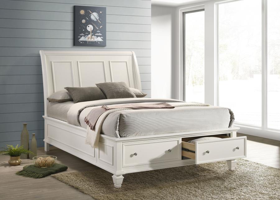Sandy Beach Wood Queen Storage Panel Bed Cream White - 201309Q