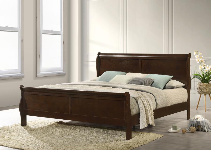 Louis Philippe Wood Eastern King Sleigh Bed Cappuccino - 202411KE