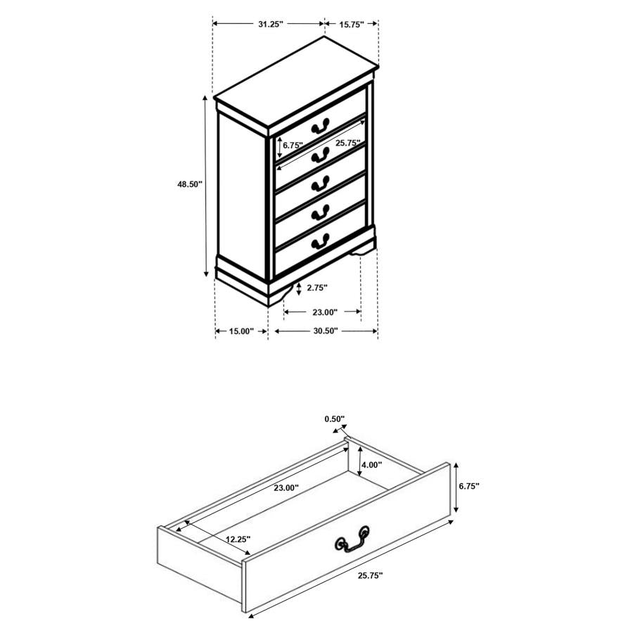 Louis Philippe 5-drawer Bedroom Chest Cappuccino - 202415