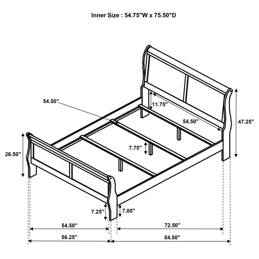 Louis Philippe 47-inch Full Sleigh Panel Bed White - 202441F