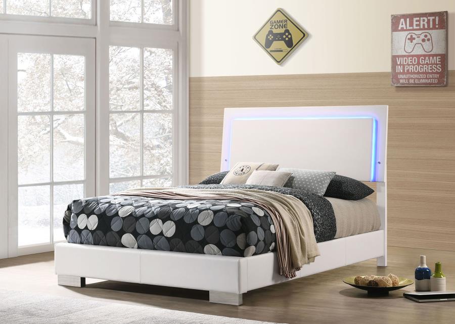 Felicity Wood Full LED Panel Bed White High Gloss - 203500F