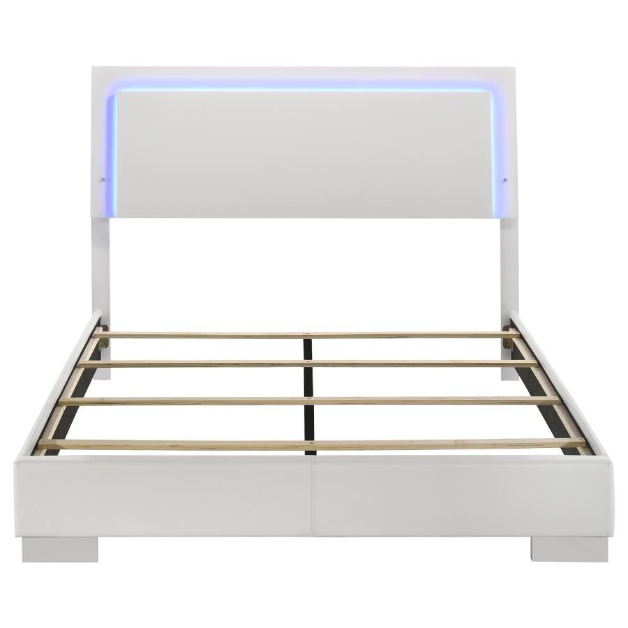 Felicity Wood Queen LED Panel Bed White High Gloss - 203500Q
