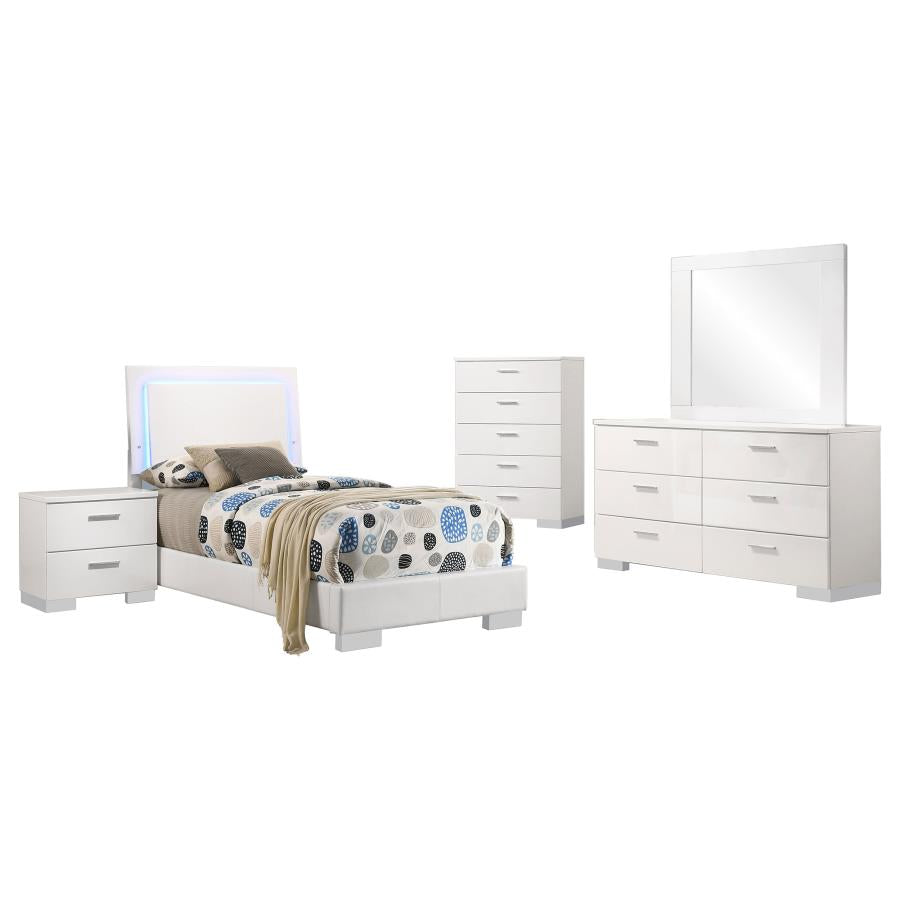 Felicity 5-piece Twin Bedroom Set White High Gloss - 203500T-S5