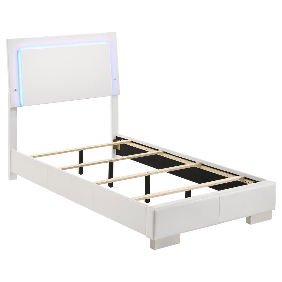 Felicity Wood Twin LED Panel Bed White High Gloss - 203500T
