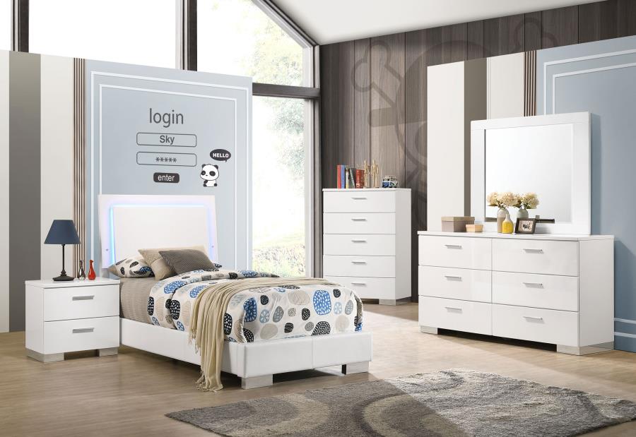 Felicity Wood Twin LED Panel Bed White High Gloss - 203500T