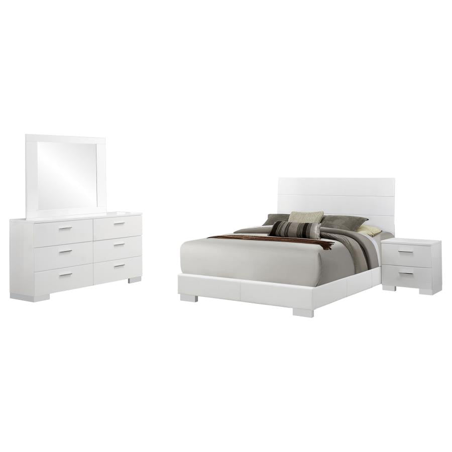 Felicity 4-piece Eastern King Bedroom Set White High Gloss - 203501KE-S4