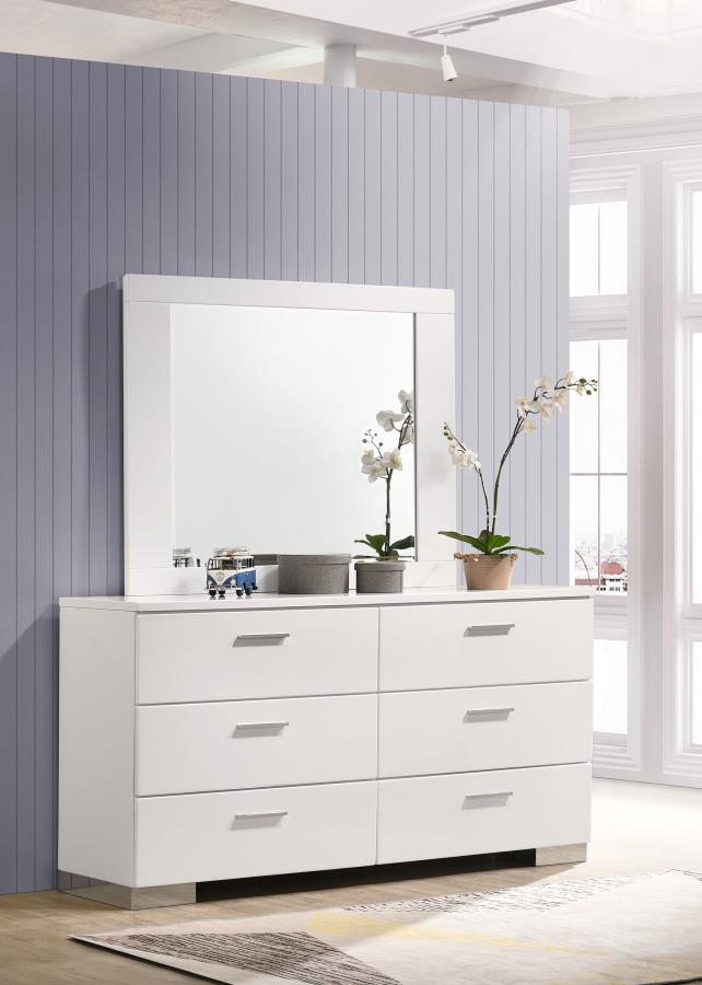 Felicity 6-drawer Wood Dresser with Mirror White High Gloss - 203503M