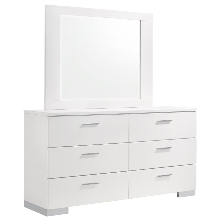 Felicity 6-drawer Wood Dresser with Mirror White High Gloss - 203503M