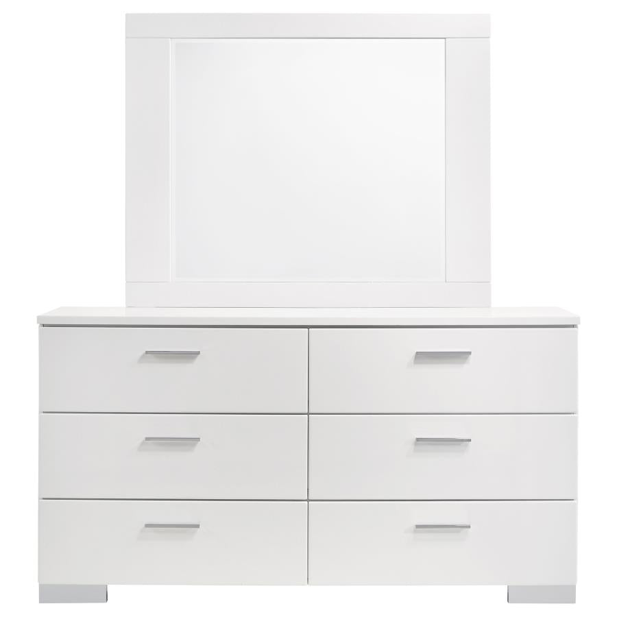 Felicity 6-drawer Wood Dresser with Mirror White High Gloss - 203503M