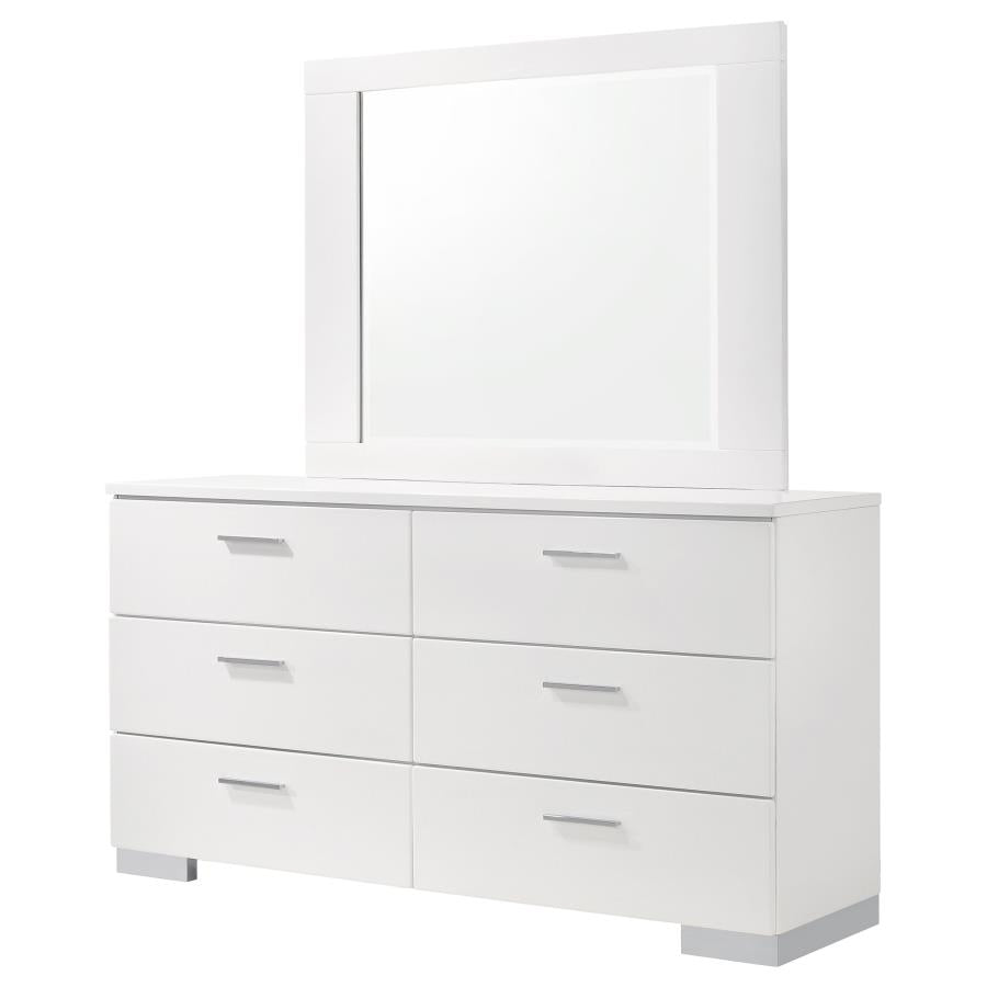 Felicity 6-drawer Wood Dresser with Mirror White High Gloss - 203503M