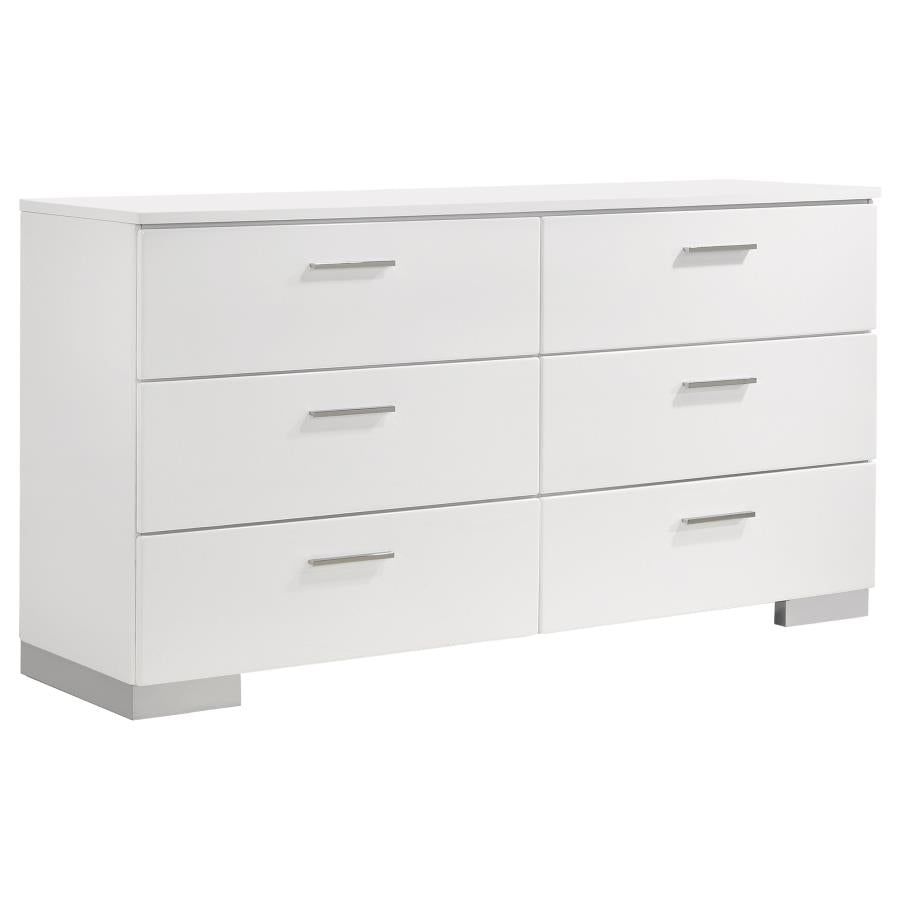 Felicity 6-drawer Dresser White High Gloss - 203503