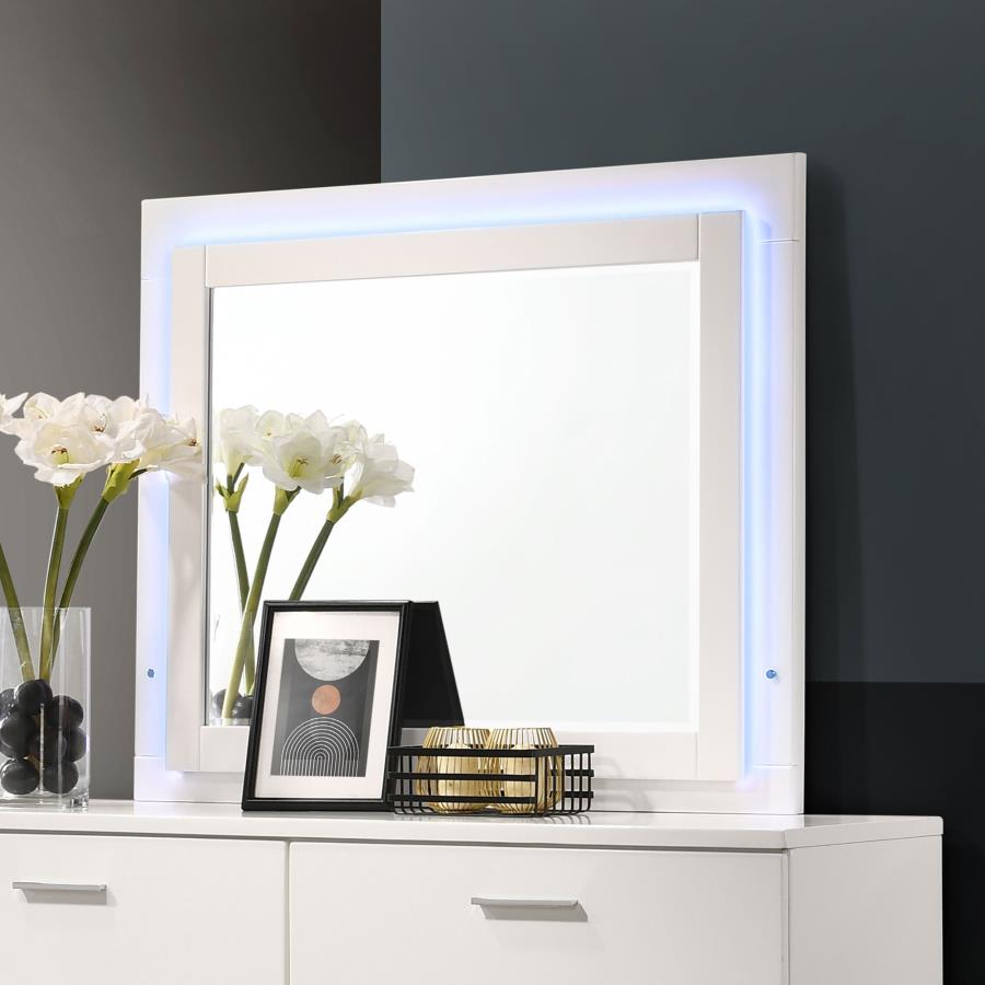 Felicity Wood LED Dresser Mirror White High Gloss - 203504LED