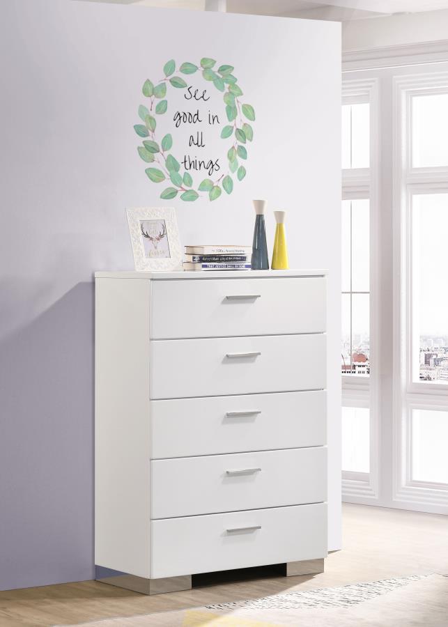 Felicity 5-drawer Bedroom Chest White High Gloss - 203505