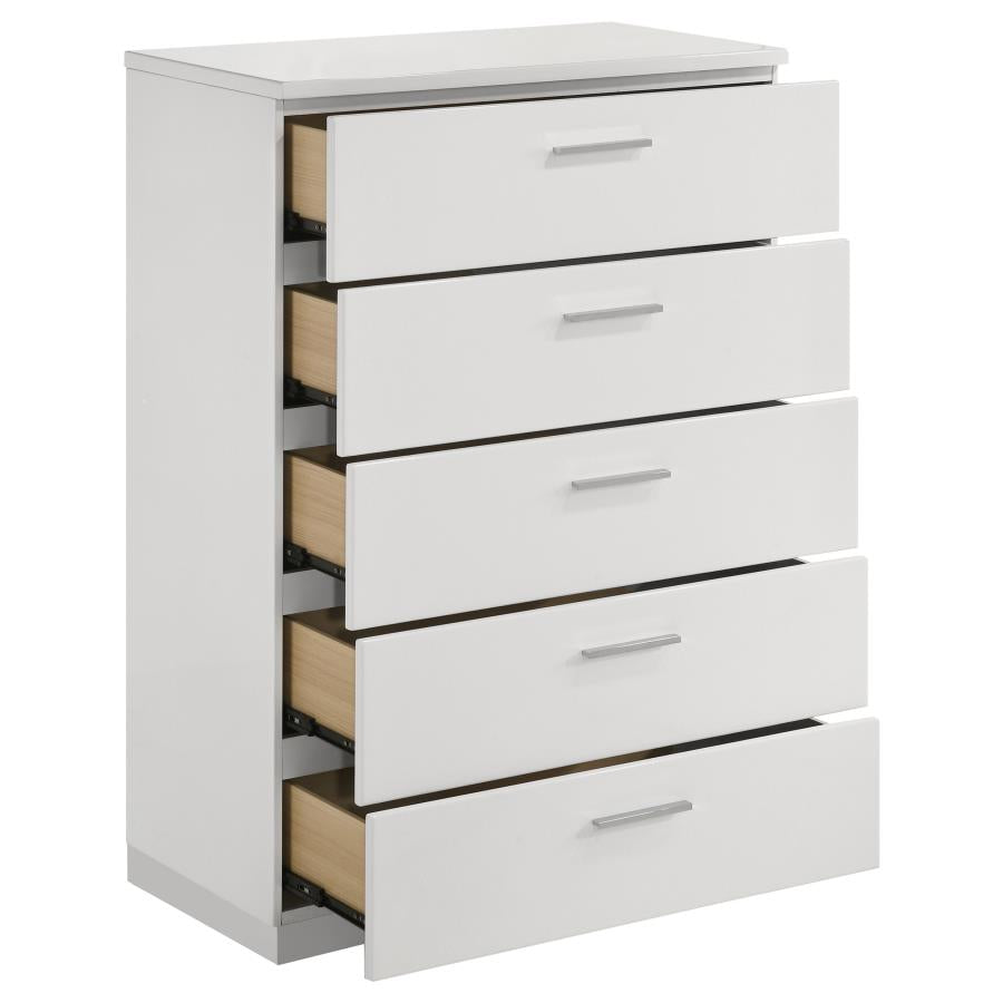 Felicity 5-drawer Bedroom Chest White High Gloss - 203505