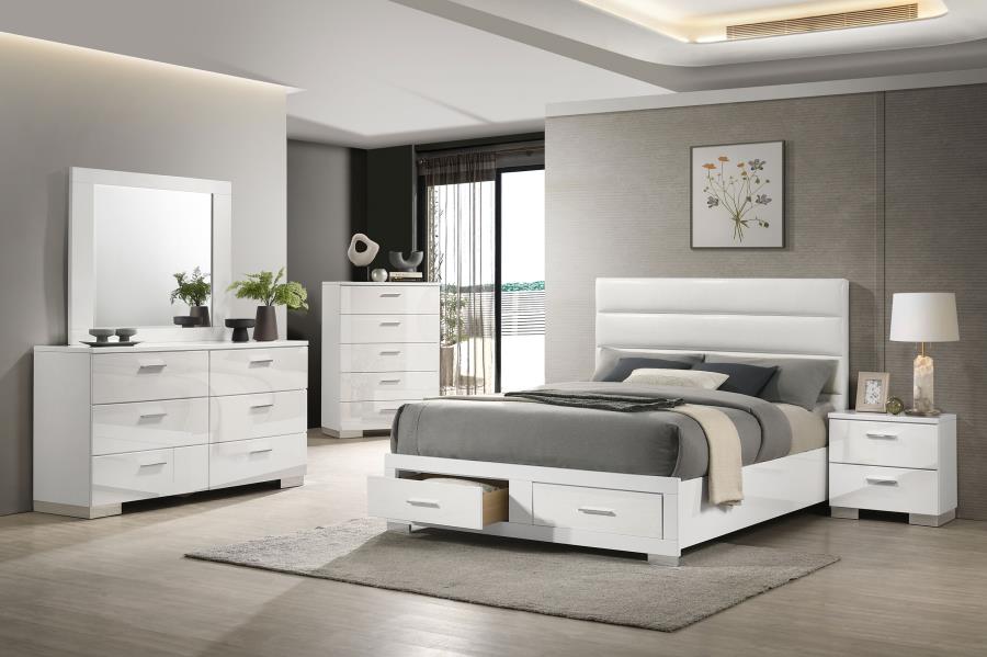 Felicity Eastern King Storage Bed White High Gloss - 203510KE
