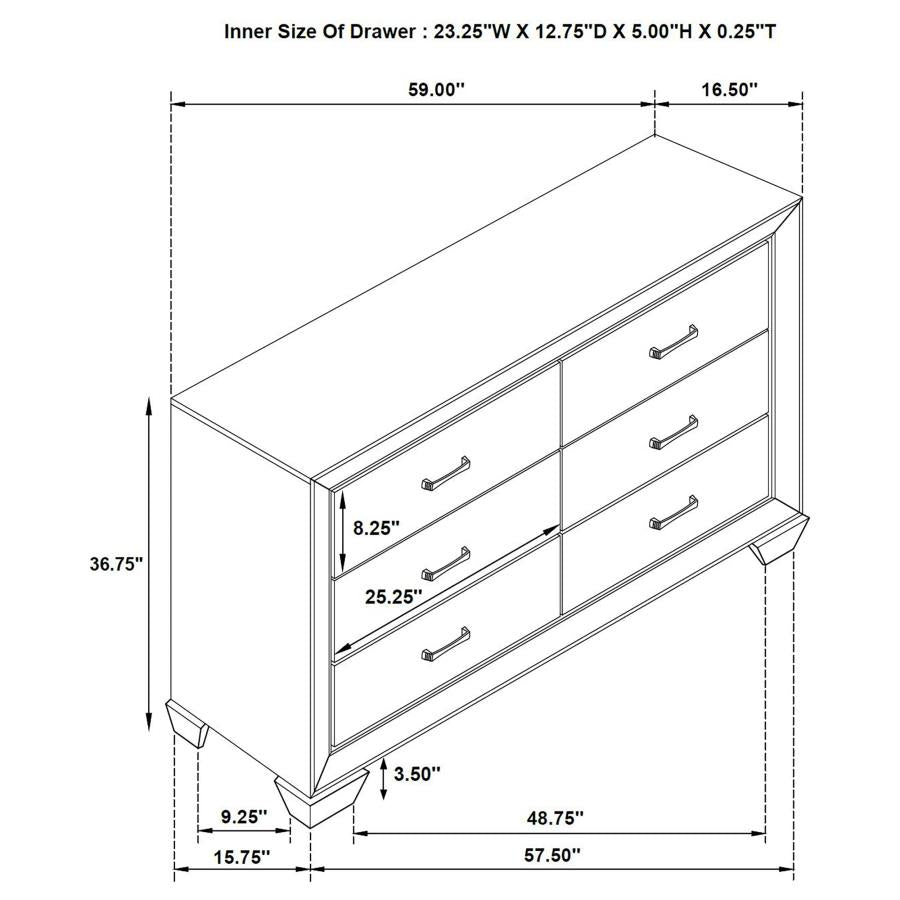 Kauffman 6-drawer Dresser Washed Taupe - 204193