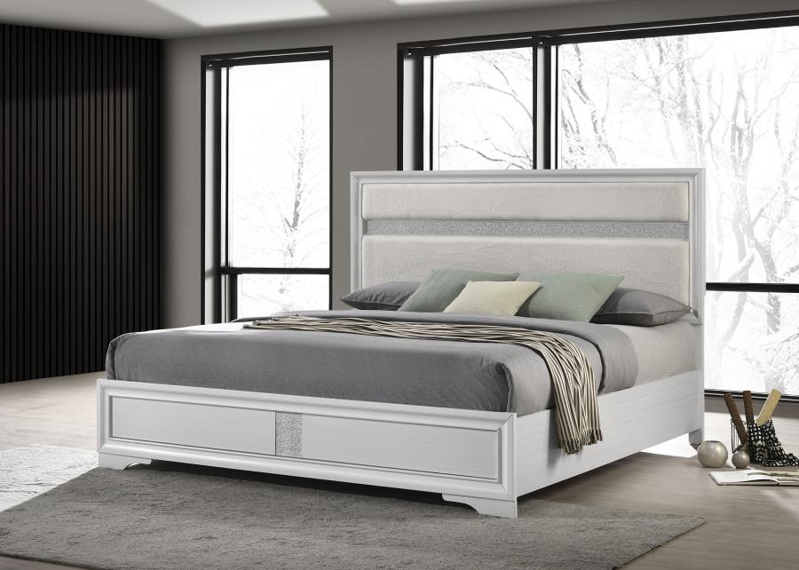 Miranda 54-inch Upholstered Eastern King Panel Bed White - 205110KE