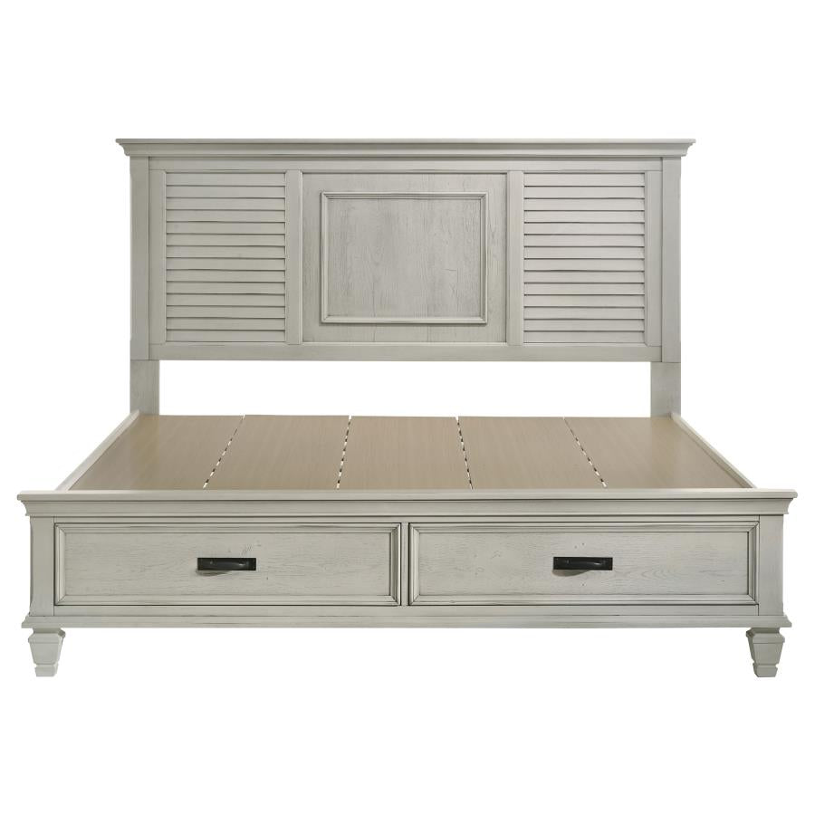 Franco Wood Eastern King Storage Panel Bed Distressed White - 205330KE