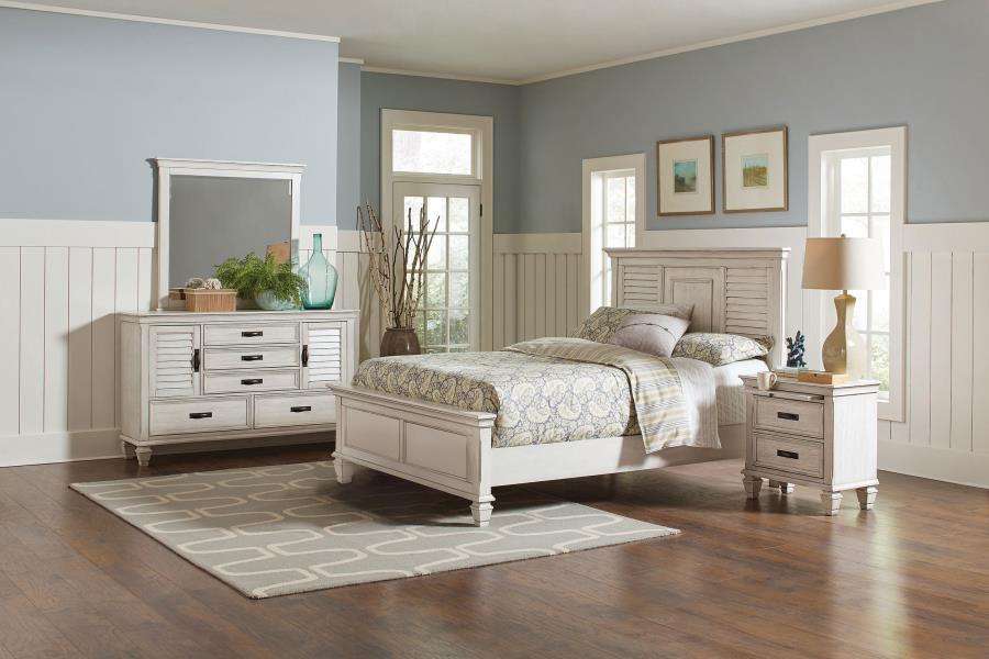 Franco 4-piece Eastern King Bedroom Set Distressed White - 205331KE-S4
