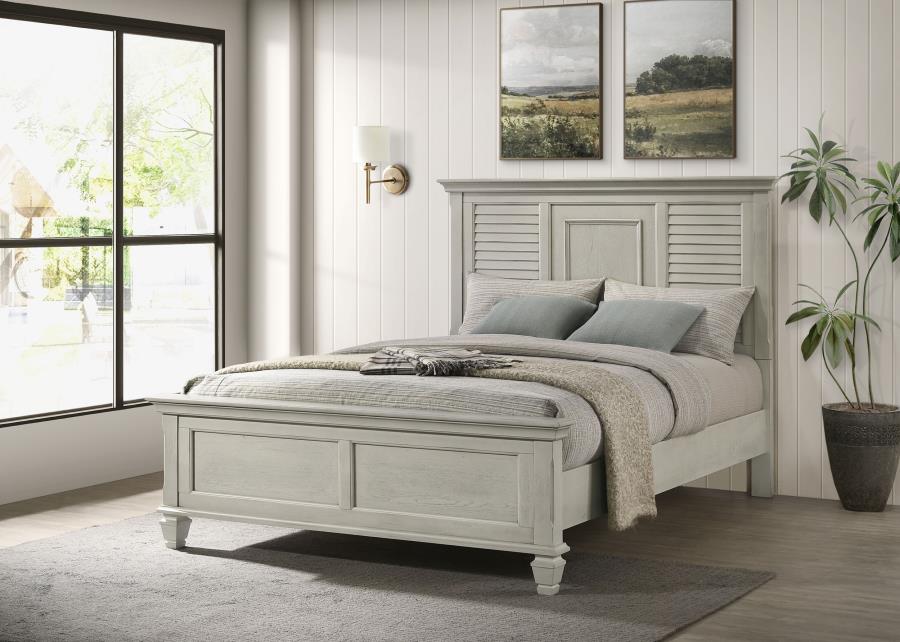 Franco Wood Queen Panel Bed Distressed White - 205331Q