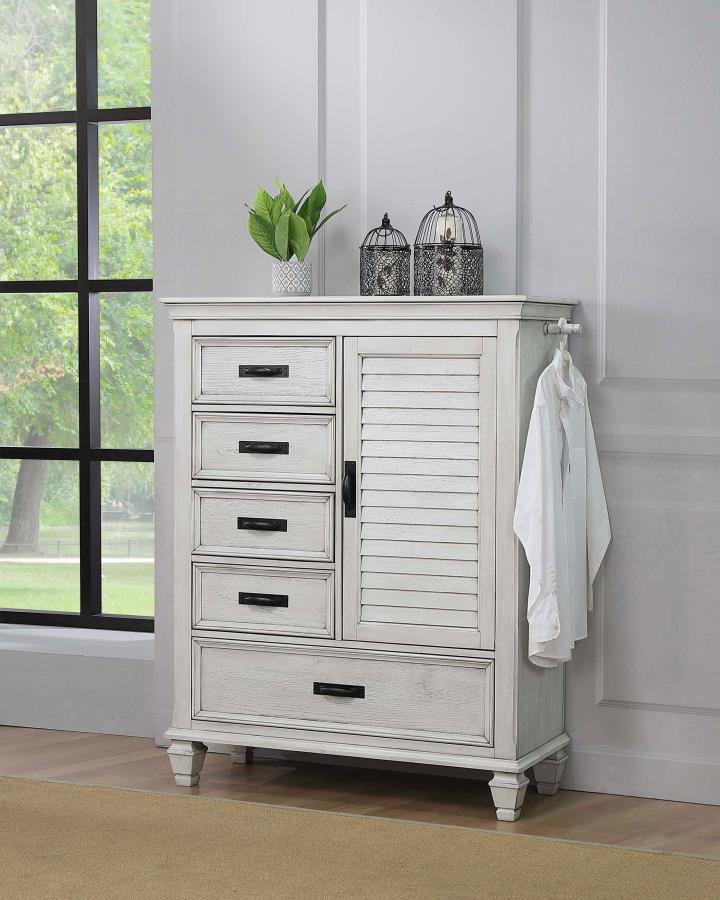 Franco 5-drawer Door Chest Distressed White - 205338
