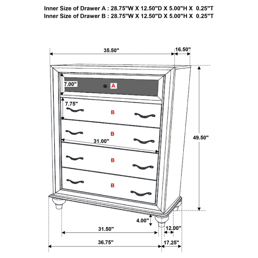 Barzini 5-drawer Bedroom Chest White - 205895