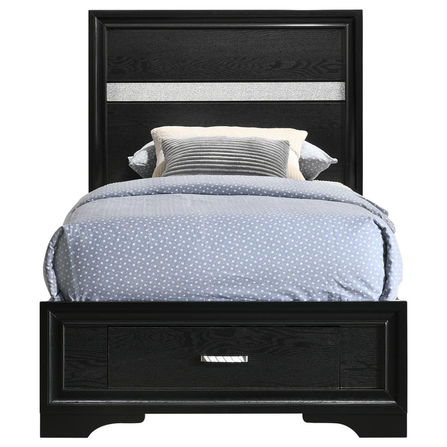 Miranda 51-inch Wood Twin Storage Panel Bed Black - 206361T