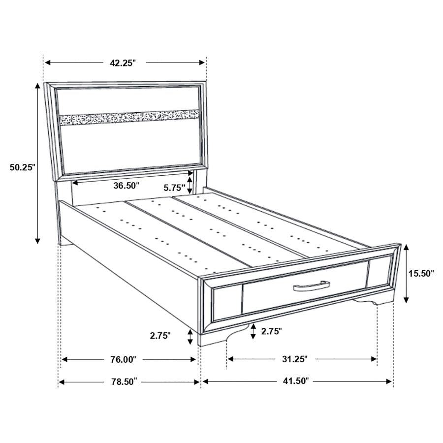 Miranda 51-inch Wood Twin Storage Panel Bed Black - 206361T