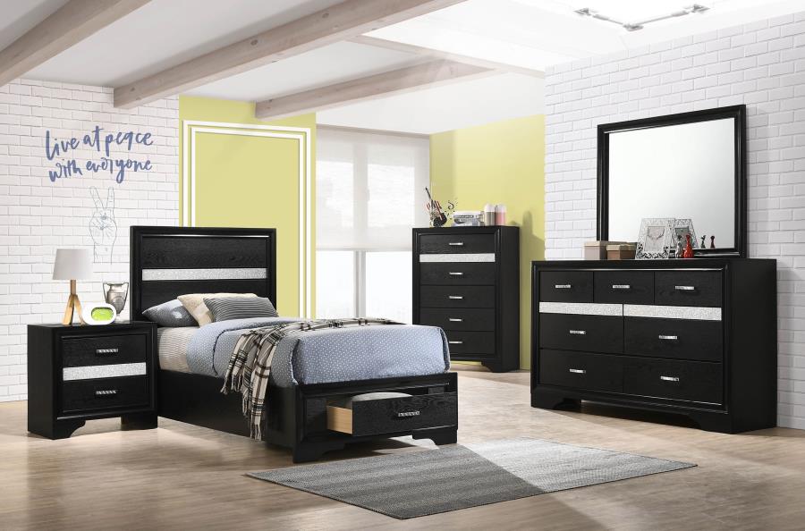 Miranda 51-inch Wood Twin Storage Panel Bed Black - 206361T