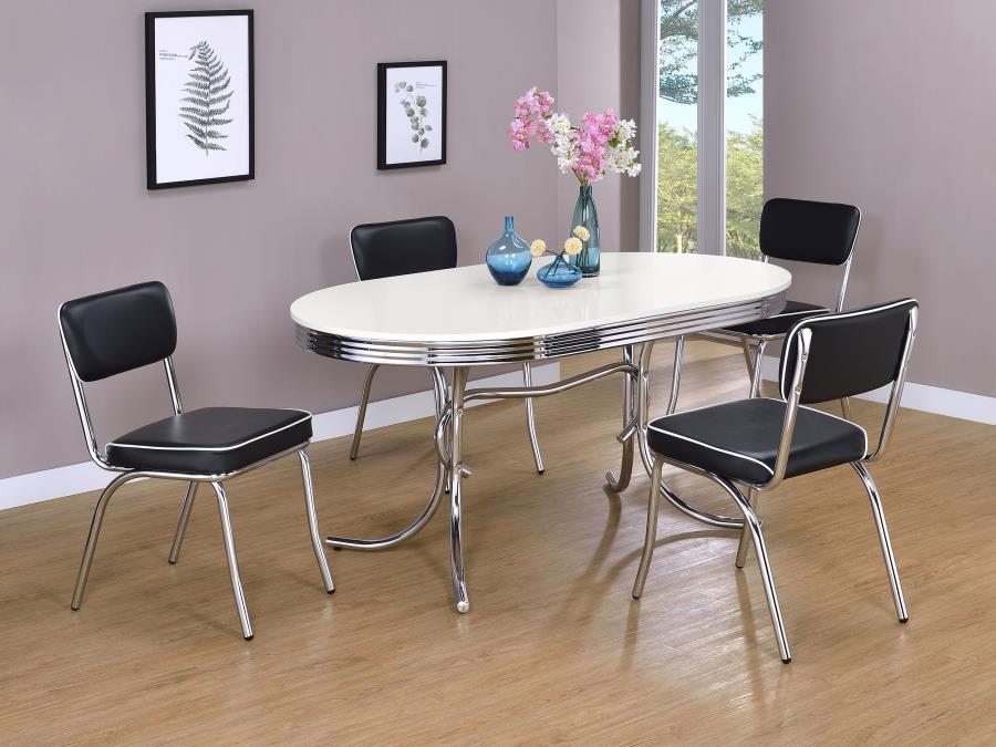 Retro 5-piece Oval Dining Table Set White and Black - 2065-S5