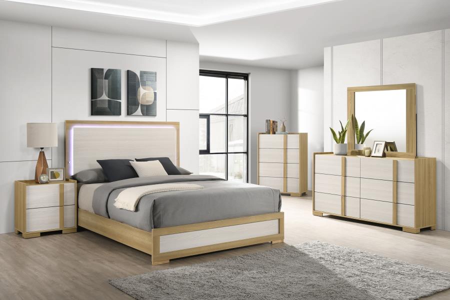 Hyland Eastern King Panel Bed LED Headboard Natural - 215651KE