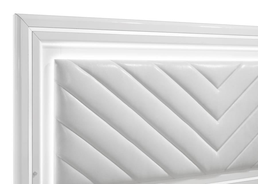 Cassia 4-piece Eastern King LED Bedroom Set White High Gloss - 215791KE-S4