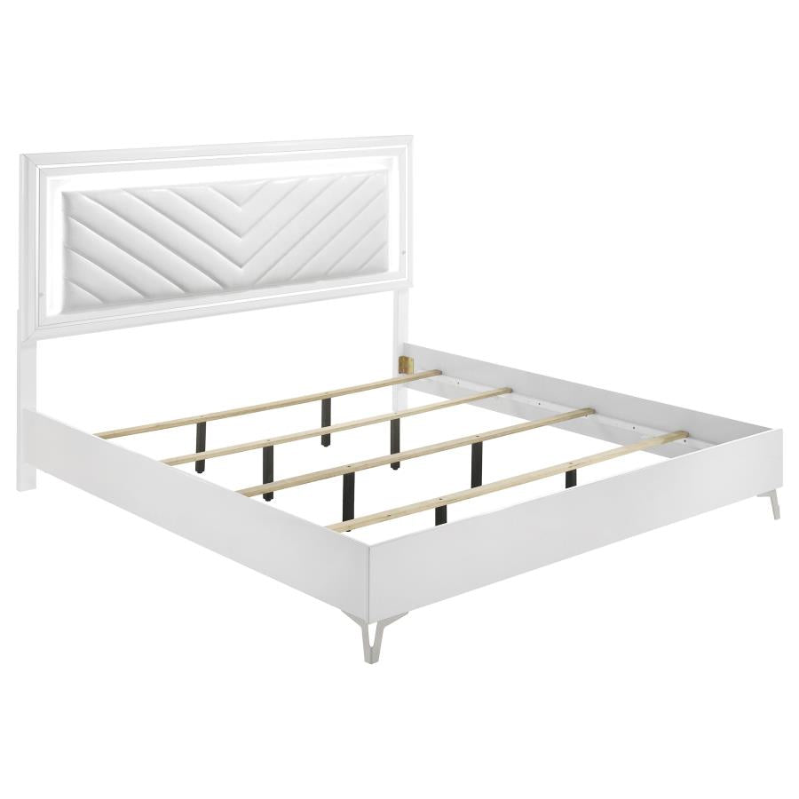 Cassia Eastern King LED Panel Bed White High Gloss - 215791KE