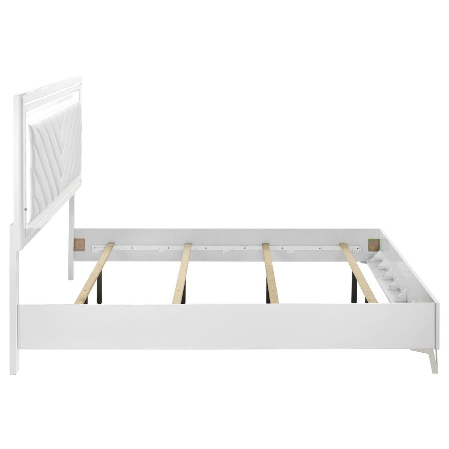 Cassia Eastern King LED Panel Bed White High Gloss - 215791KE
