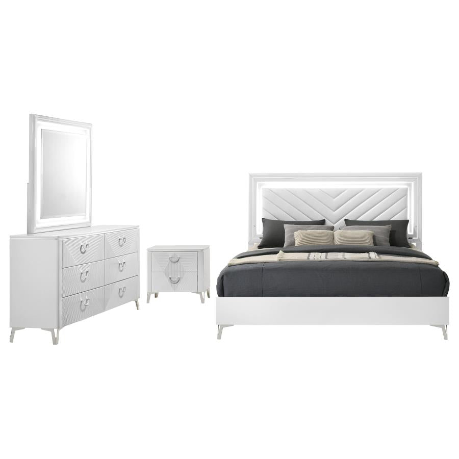 Cassia 4-piece Queen LED Bedroom Set White High Gloss - 215791Q-S4