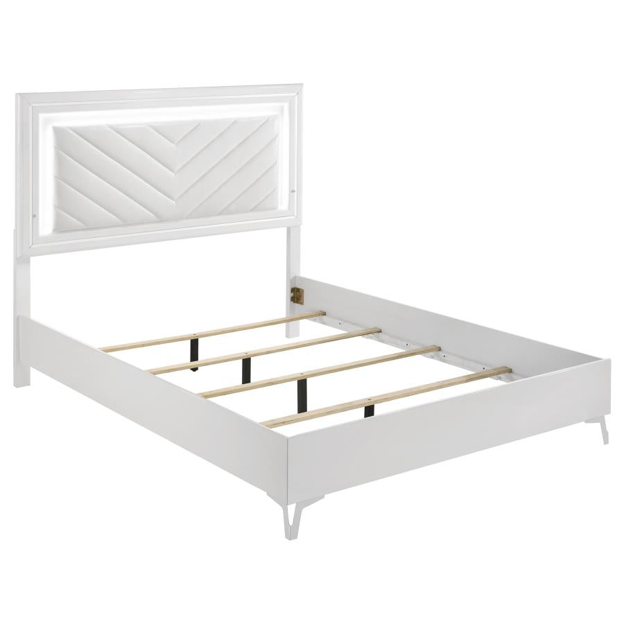 Cassia Queen LED Panel Bed White High Gloss - 215791Q