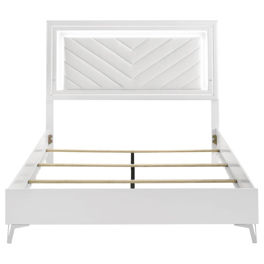 Cassia Queen LED Panel Bed White High Gloss - 215791Q