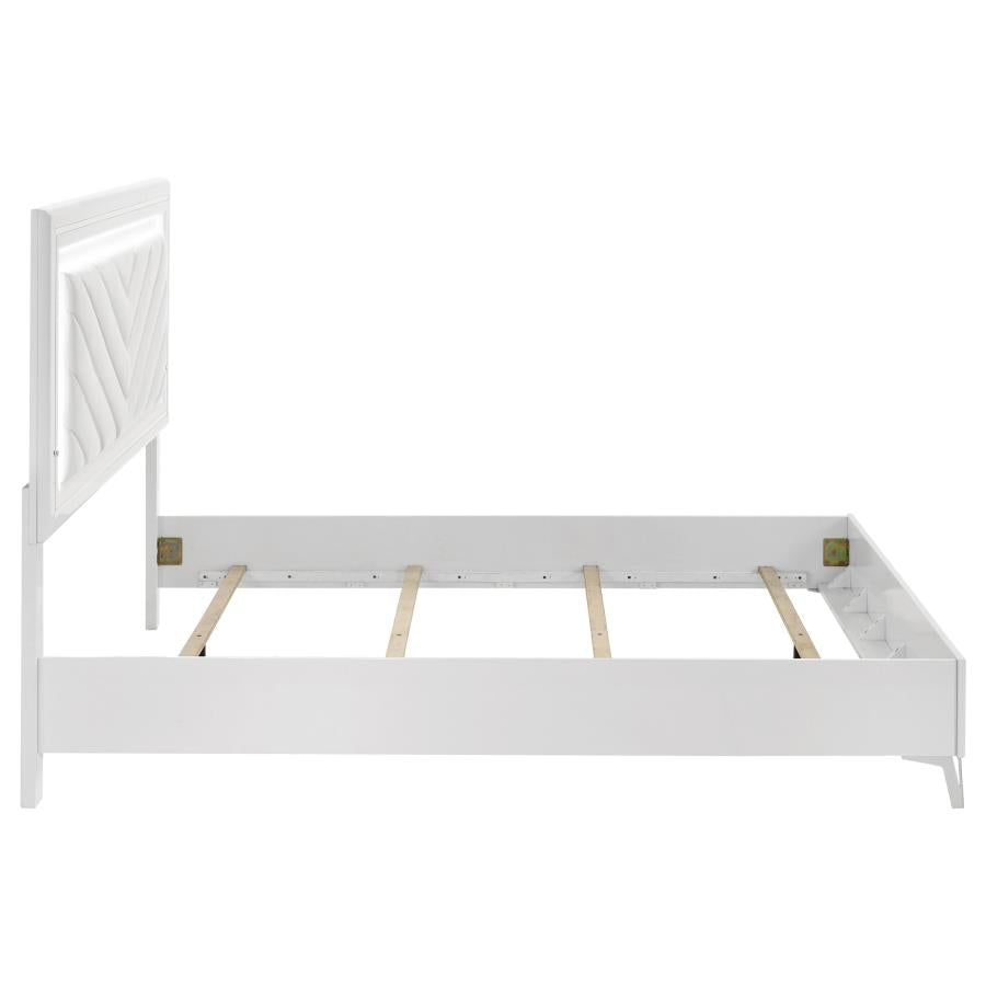 Cassia Queen LED Panel Bed White High Gloss - 215791Q