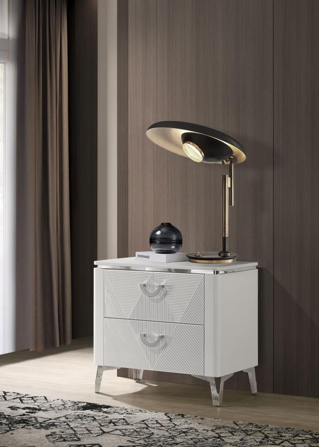Cassia 2-drawer Nightstand Bedside Table White High Gloss - 215792