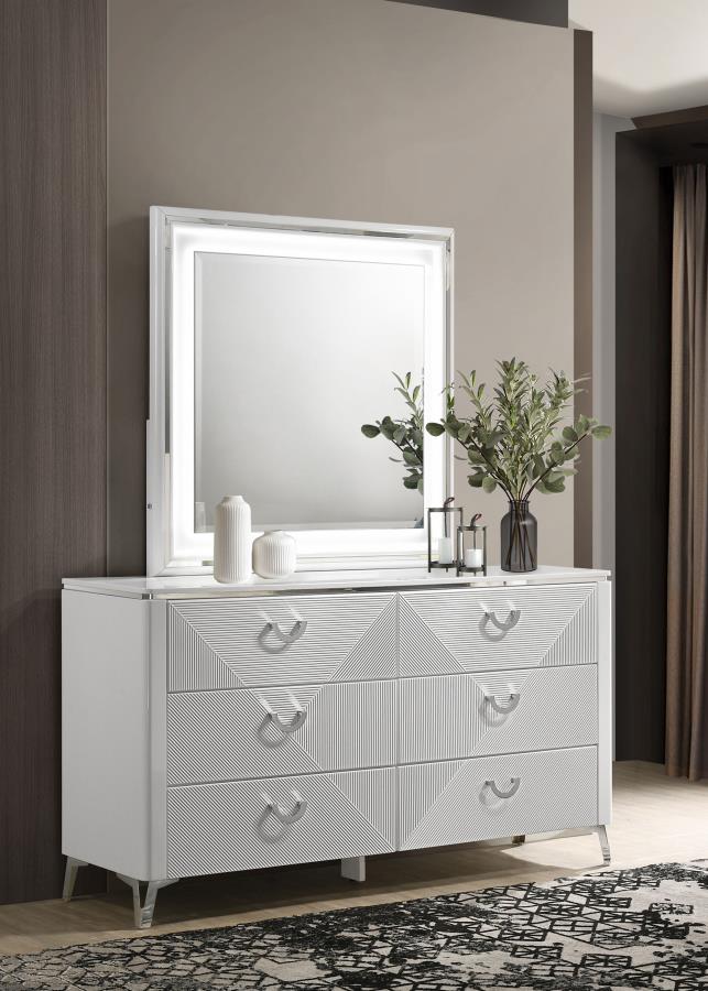 Cassia 6-drawer Dresser Cabinet with Mirror White High Gloss - 215793M