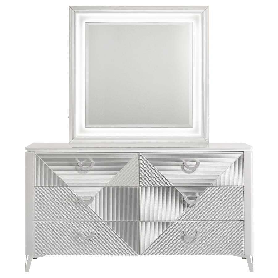 Cassia 6-drawer Dresser Cabinet with Mirror White High Gloss - 215793M