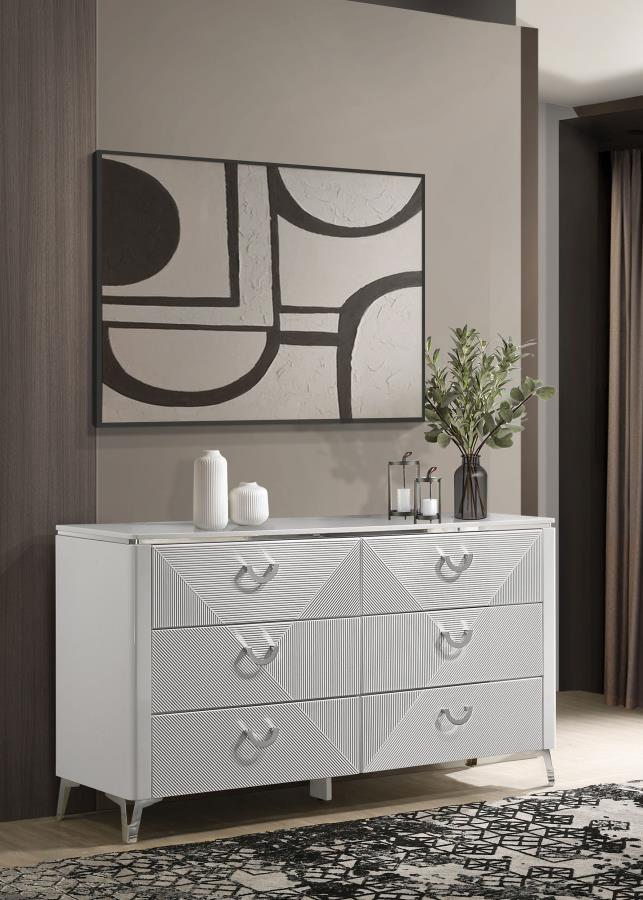 Cassia 6-drawer Bedroom Dresser Cabinet White High Gloss - 215793