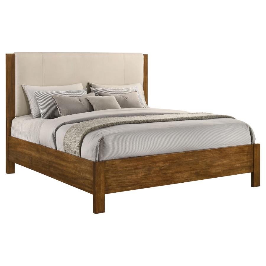 Adderley Eastern King Wood Panel Bed Cream and Warm Brown - 215851KE